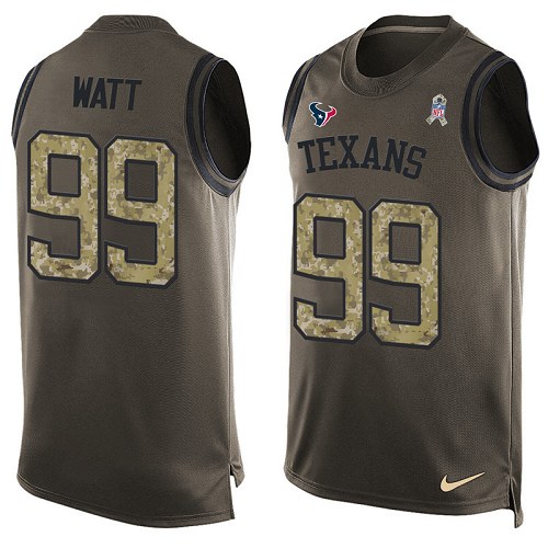 Men's Limited J.J. Watt Nike Jersey Green - #99 Salute to Service Tank Top NFL Houston Texans